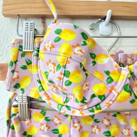 J.Crew Women Size 34B Bikini Top and Small Bikini Bottom Pink Lemon Print Bikini - Picture 3 of 14